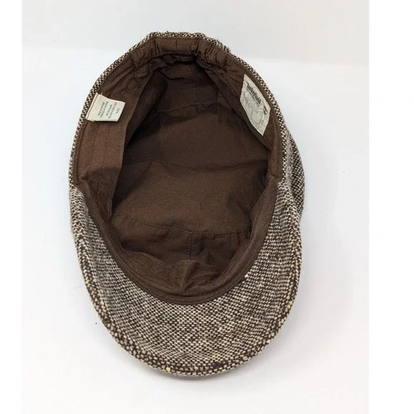 Timberland Women's‎ Tweed Military Cadet Cap Hat Wool Blend Brown Y2K - Picture 4 of 7